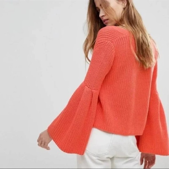 FREE PEOPLE Damsel Orange Bell Sleeve Fall Knit Sweater Size XS - Picture 2 of 10